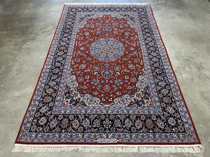 5’x8’ Hand-Knotted Fine Wool & Silk Isfahane Zolfaghari Area Rug - Red Signed