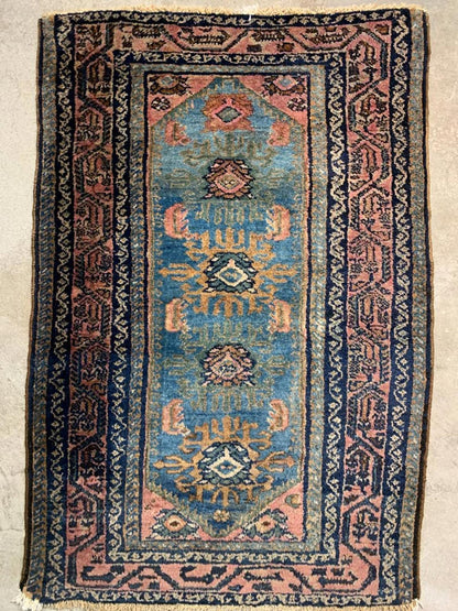 2'7"x3'11" Antique Handmade 100% Wool Persian Hamadan Rug
