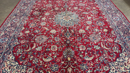 8’4”x12’8” Hand-Knotted Wool Sarouk Persian Rug 8x12 Red Handmade Carpet