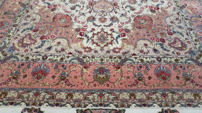 9’9”x13’3” Fine Hand-Knotted Persian Tabriz Signed Area Rug