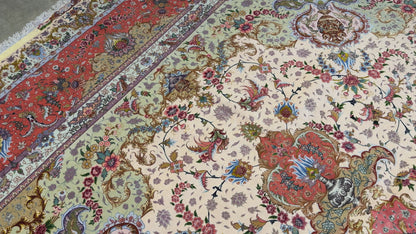 11’4”x16’2” Very Fine Hand-Knotted Persian Tabriz 80 Raj Signed Area Rug