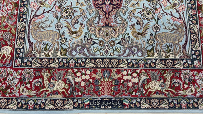Hand-Knotted Pictorial Persian Isfahan Rug - 3’7”x5’7”