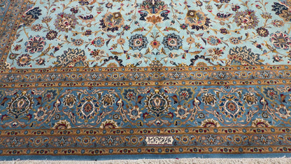 10’8”x14’2” Very Fine Hand-Knotted Wool Kashan Signed Persian Rug