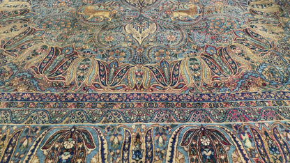 11’x14’10” Antique Hand-Knotted Fine Wool Persian Kerman Area Rug Handmade