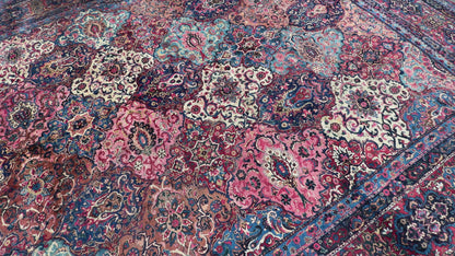 13’6”x21’10” Antique Hand-Knotted Very Fine Wool Persian Kerman Area Rug