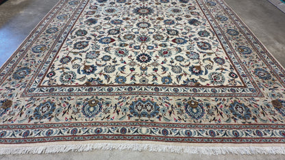 9’9”x13’1” Antique Hand-Knotted Persian Kashan All-over Signed Sanaee Area Rug
