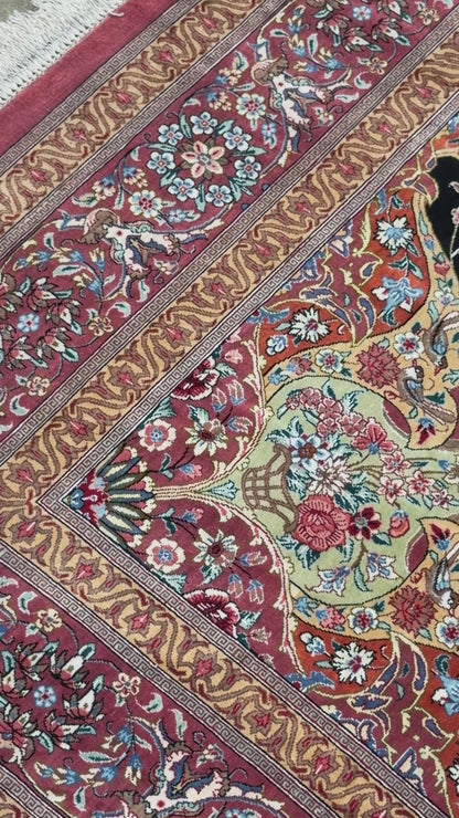 Luxurious Hand-Knotted Silk Persian Qum Rug - Signed Naimi - 4’2”x6’5”